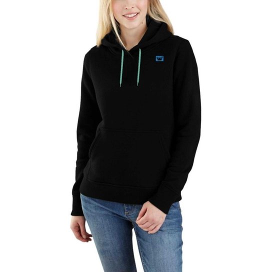 Blusa de Frio Feminina Casaco Inverno Moletom Flanelado Com Capuz E Bolso Canguru - Preto+Azul Menor preço em Blusa de Frio Feminina Casaco Inverno Moletom Flanelado Com Capuz E Bolso Canguru - Preto+Azul