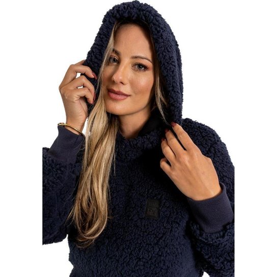 Blusa de Frio Manga Longa Feminina Tecido Teddy com Capuz Forrado Confortável Quentinha Lã Carneiro - Marinho Menor preço em Blusa de Frio Manga Longa Feminina Tecido Teddy com Capuz Forrado Confortável Quentinha Lã Carneiro - Marinho