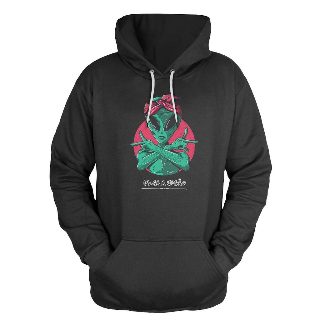 Blusa De Frio Moletom Canguru Com Capuz Pega a Visao ET Alien