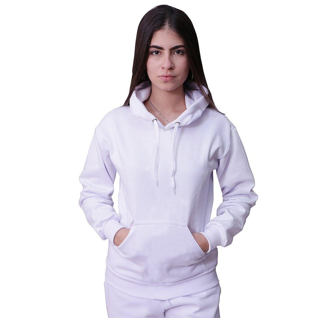 Blusa De Frio Moletom Feminina Com Capuz Branco