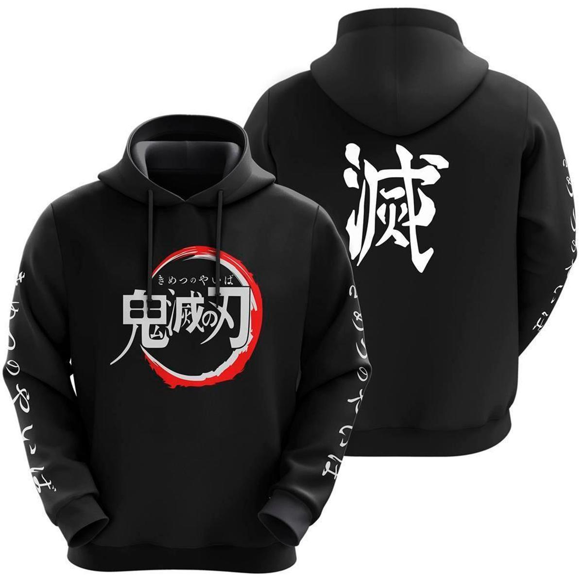 Blusa de Frio Moletom Full Demon Slayer Anime Japonês com Capuz - Preto ...
