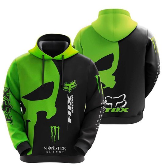 Blusa de Frio Moletom Full Racing Corrida Motociclismo com Capuz - Verde Menor preço em Blusa de Frio Moletom Full Racing Corrida Motociclismo com Capuz - Verde