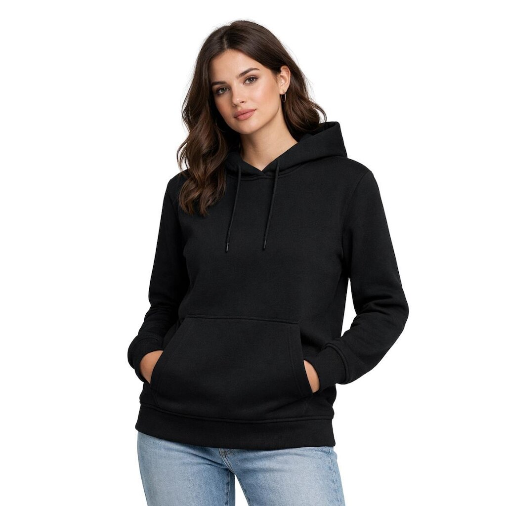 Blusa de Frio Moletom Liso Feminino Relaxado Com Capuz E Bolso Canguru