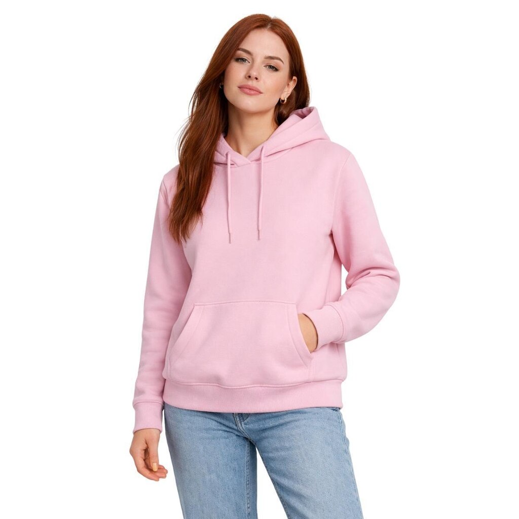 Blusa de Frio Moletom Liso Feminino Relaxado Com Capuz E Bolso Canguru