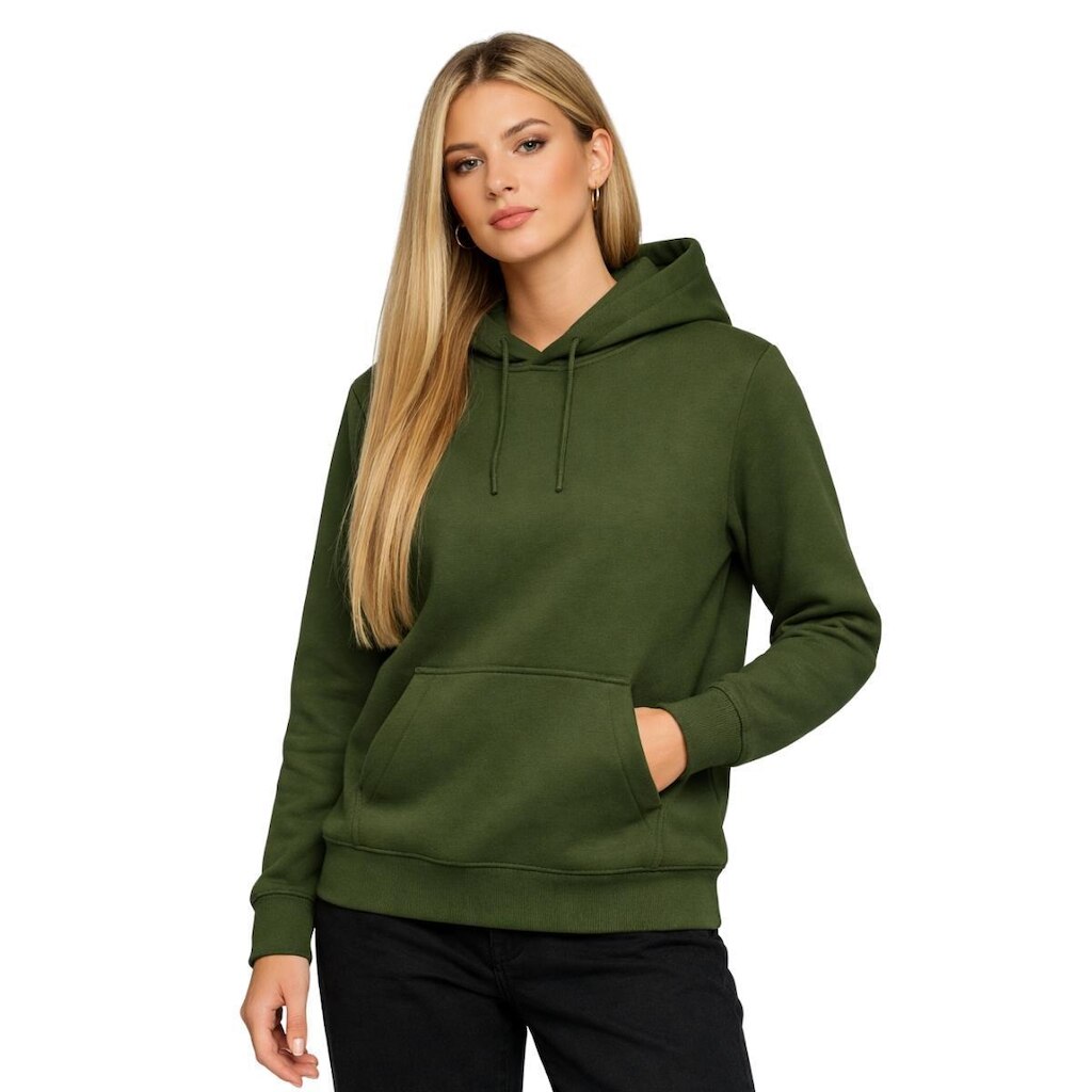 Blusa de Frio Moletom Liso Feminino Relaxado Com Capuz E Bolso Canguru