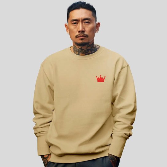 Blusa De Frio Moletom Masculino Sem Capuz Careca Flanelado Algodão Coroa Vermelho