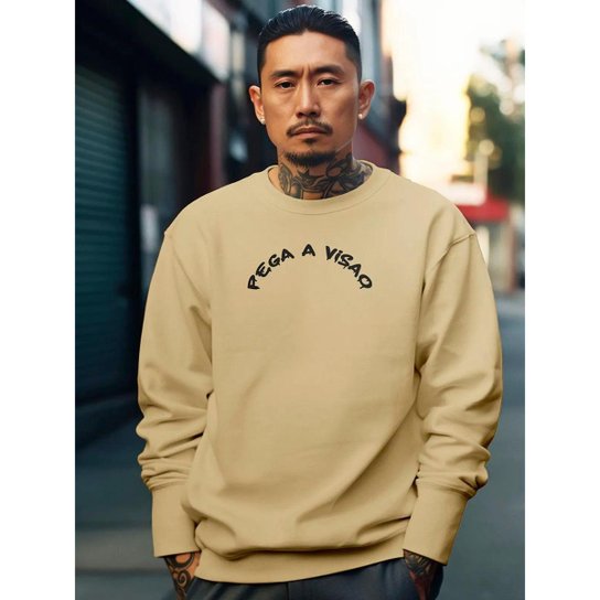 Blusa De Frio Moletom Masculino Sem Capuz Careca Flanelado Algodão Premium Gola Redonda Dollar