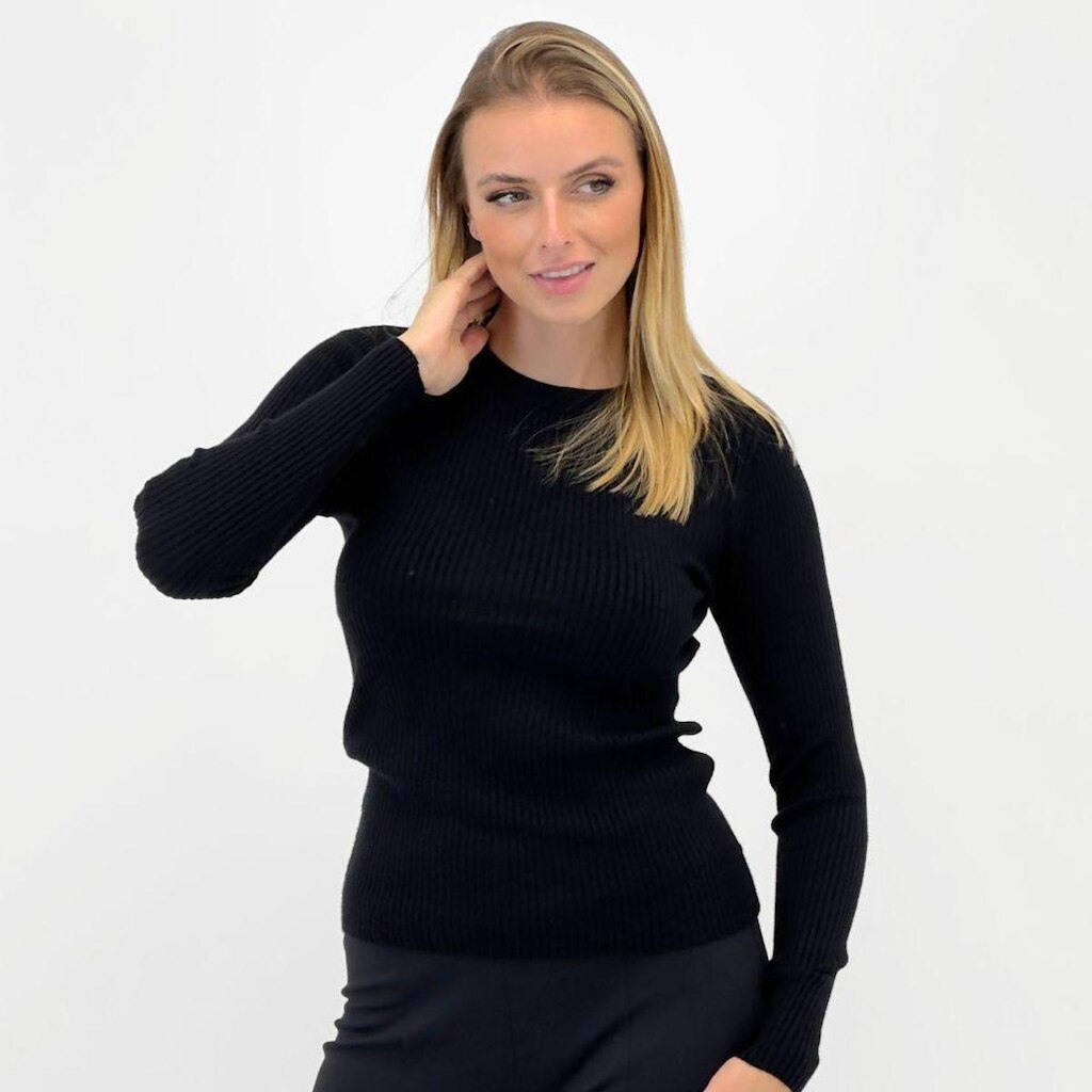 Blusa de Lã Blue Rose Básica Canelada Feminina
