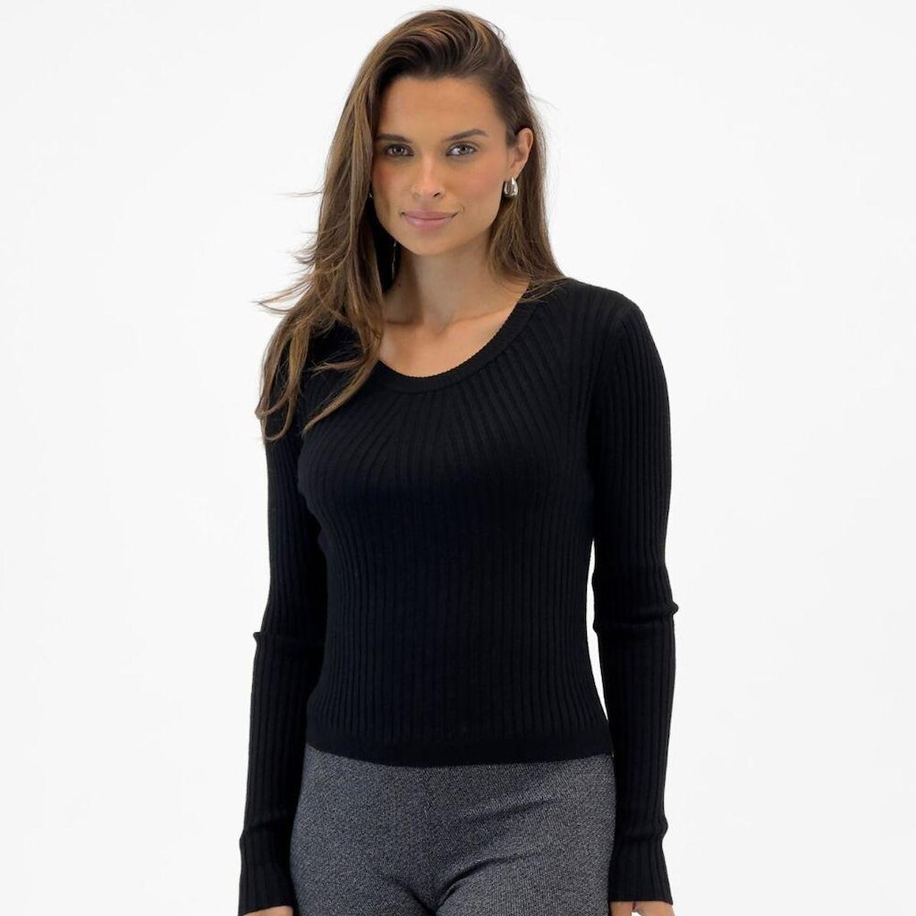 Blusa de Lã Blue Rose Canelada Gola Redonda Feminina