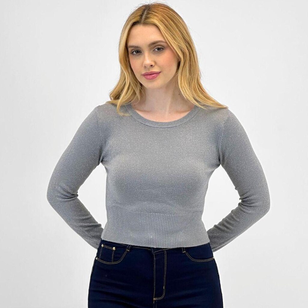Blusa de Lã Blue Rose com Fio Lurex Feminina