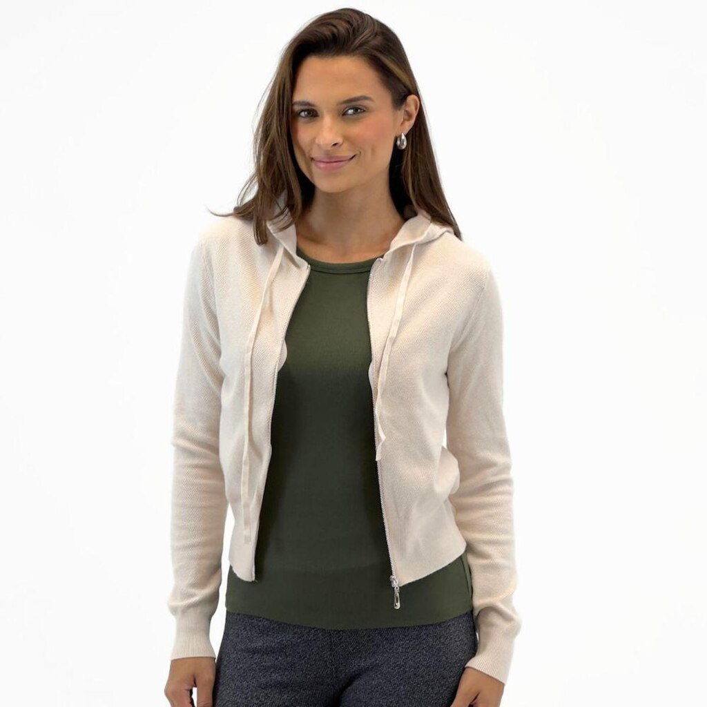 Blusa de Lã Blue Rose Texturizada com Zíper e Capuz Feminina