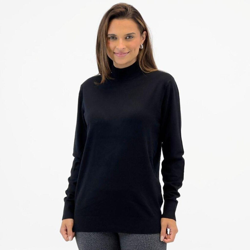 Blusa de Lã Dunialin Básica Alongada Gola Alta Feminina