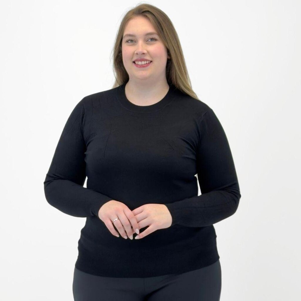 Blusa de Lã Dunialin Plus Size Gola Redonda Manga Longa Feminina