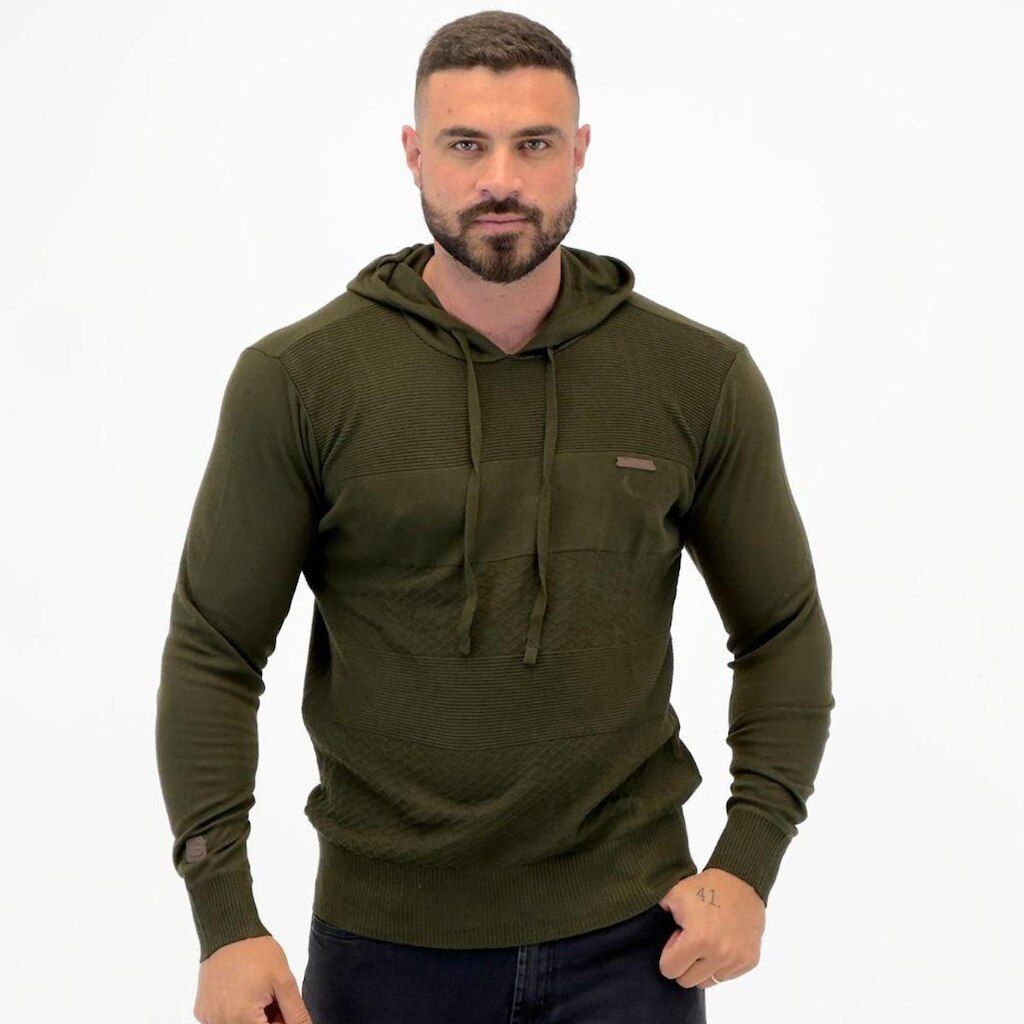 Blusa de Lã Gangster Fechada com Capuz Masculina