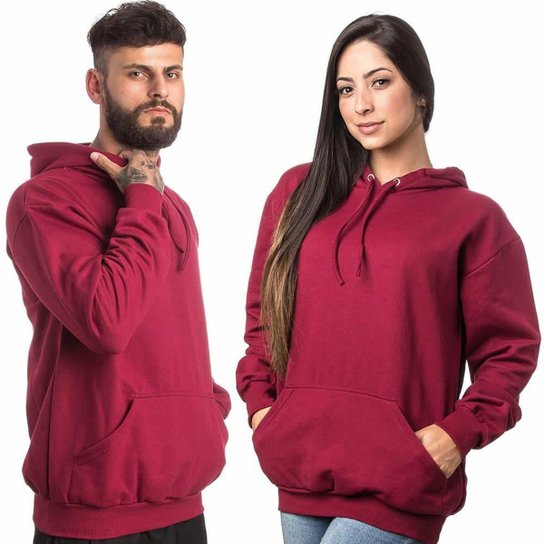 Blusa de Moletom Bordo Unissex Estilo Cangurú com Capuz Ajuste por Cordão Kapell - Vermelho Escuro Menor preço em Blusa de Moletom Bordo Unissex Estilo Cangurú com Capuz Ajuste por Cordão Kapell - Vermelho Escuro