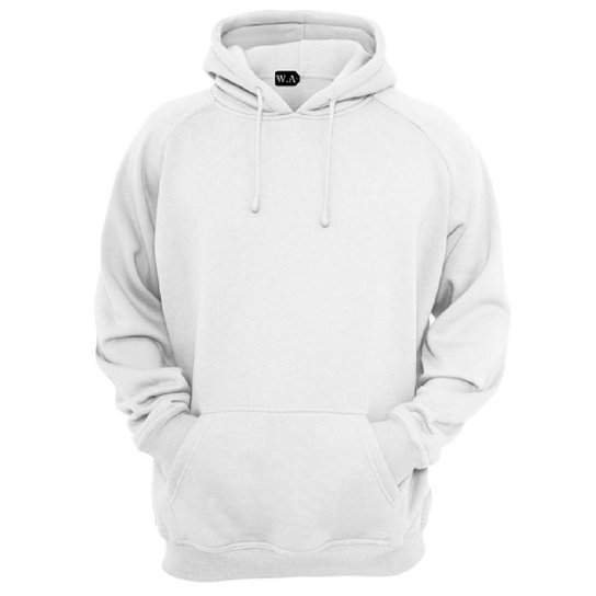 Blusa de Moletom Canguru Lisa de Cor Sólida - Branco Menor preço em Blusa de Moletom Canguru Lisa de Cor Sólida - Branco