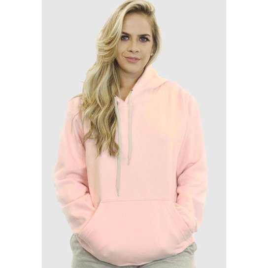 Blusa De Moletom Feminino Com Capuz E Bolso Canguru Rosa Netshoes