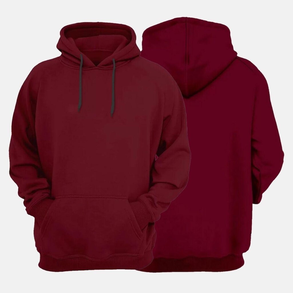Blusa de Moletom Flanelada Canguru Com Capuz Bordô