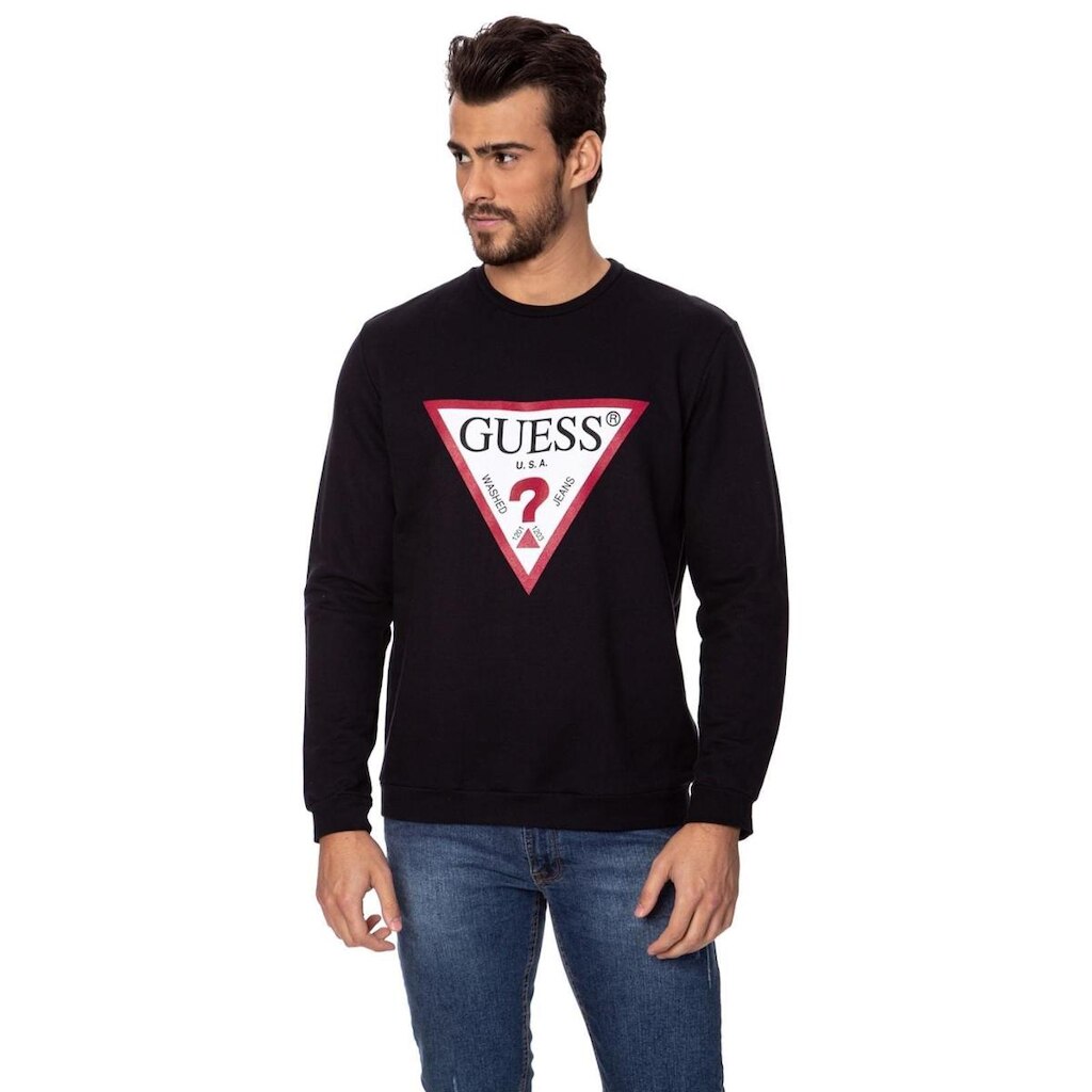 Blusa de Moletom Gola Careca Guess Preto