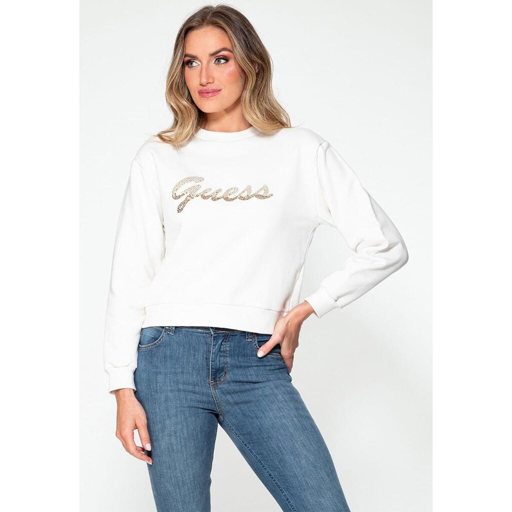 Blusa de Moletom Guess Bordado Creme