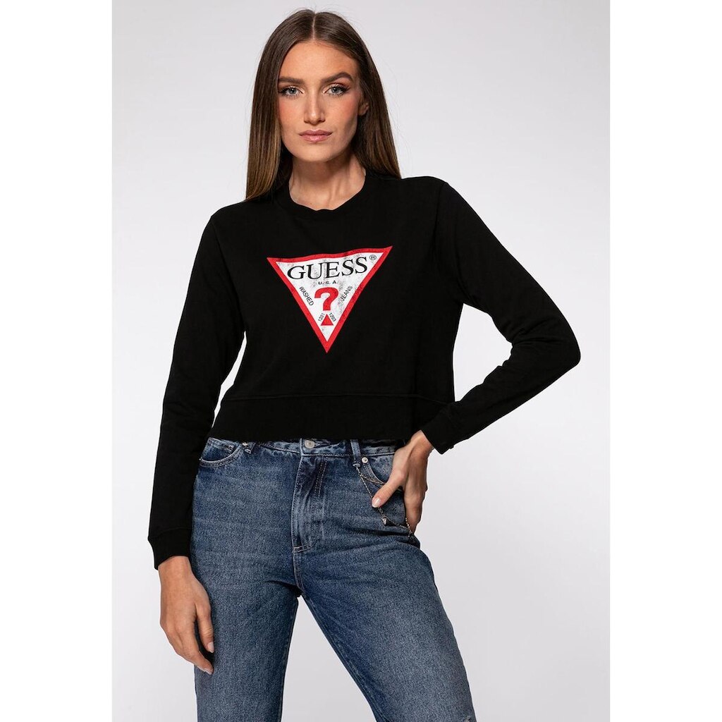 Blusa de Moletom Guess Triang Trad Desgastado Preto