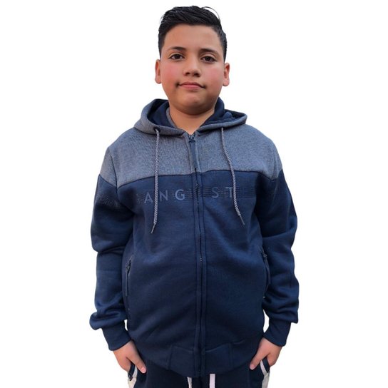 Blusa De Moletom Juvenil Aberta Com Capuz Premium Gangster Azul