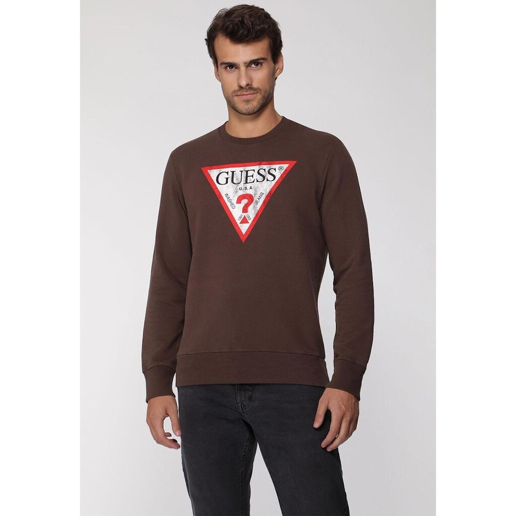 Blusa de Moletom Logo Degastado Guess Marrom