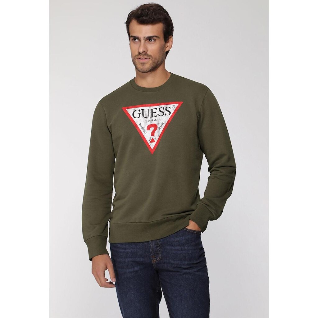 Blusa de Moletom Logo Degastado Guess Verde Oliva