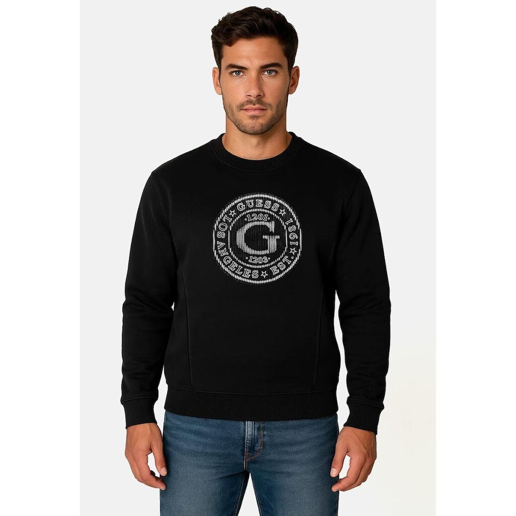 Blusa de Moletom Logo Relevo Preto Guess