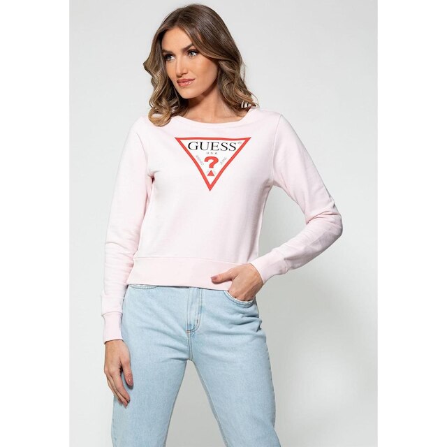 Blusa de Moletom Logo Triângulo Guess Rosa Claro