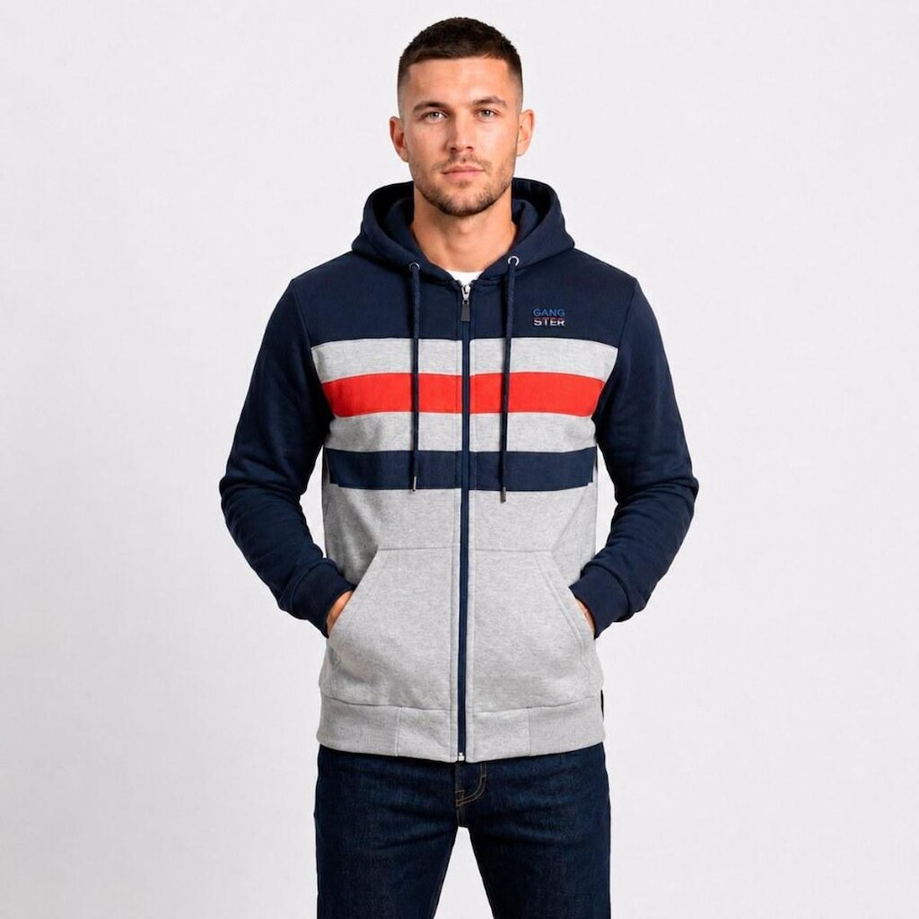 Blusa De Moletom Masculina Bicolor Com Zíper E Capuz Gangster