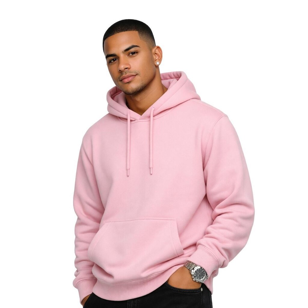 Blusa De Moletom Masculina Com Capuz Bolso Canguru Flanelada Casual Inverno