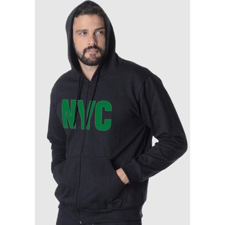 Blusa De Moletom Masculino Aberto Estampa New York City Verde