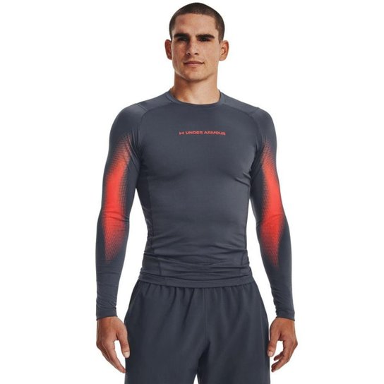 Blusa de Treino Masculina Under Armour HG Armour Novelty LS - Cinza Menor preço em Blusa de Treino Masculina Under Armour HG Armour Novelty LS - Cinza