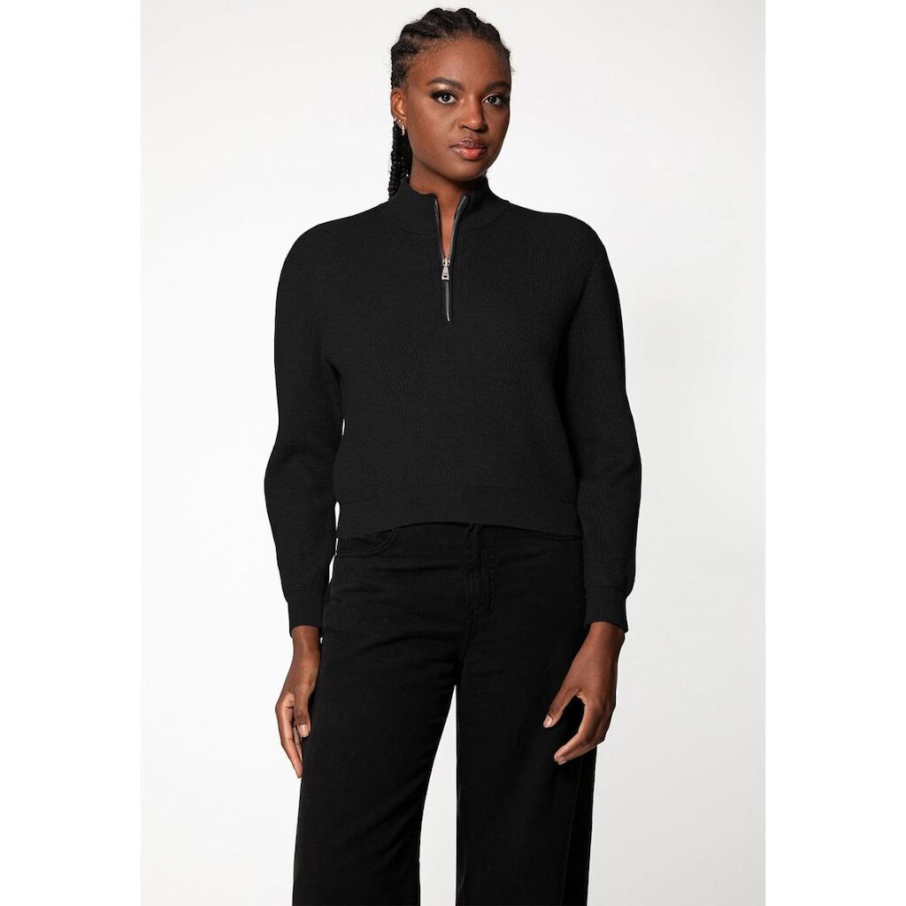 Blusa de Tricot Eco Canelada Zíper Preto