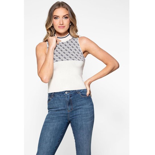 Blusa de Tricot Gola Alta Logo 4g Off White