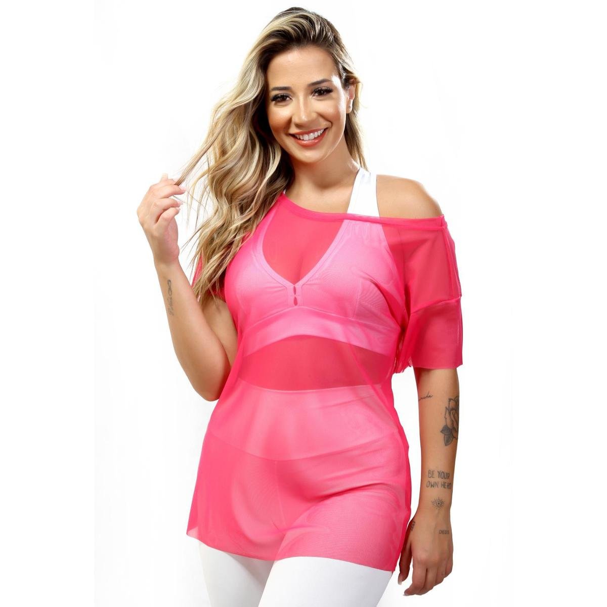 blusa rosa com tule