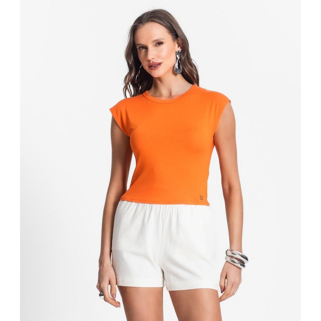 Blusa De Viscotorcion Básica Feminina Endless Laranja