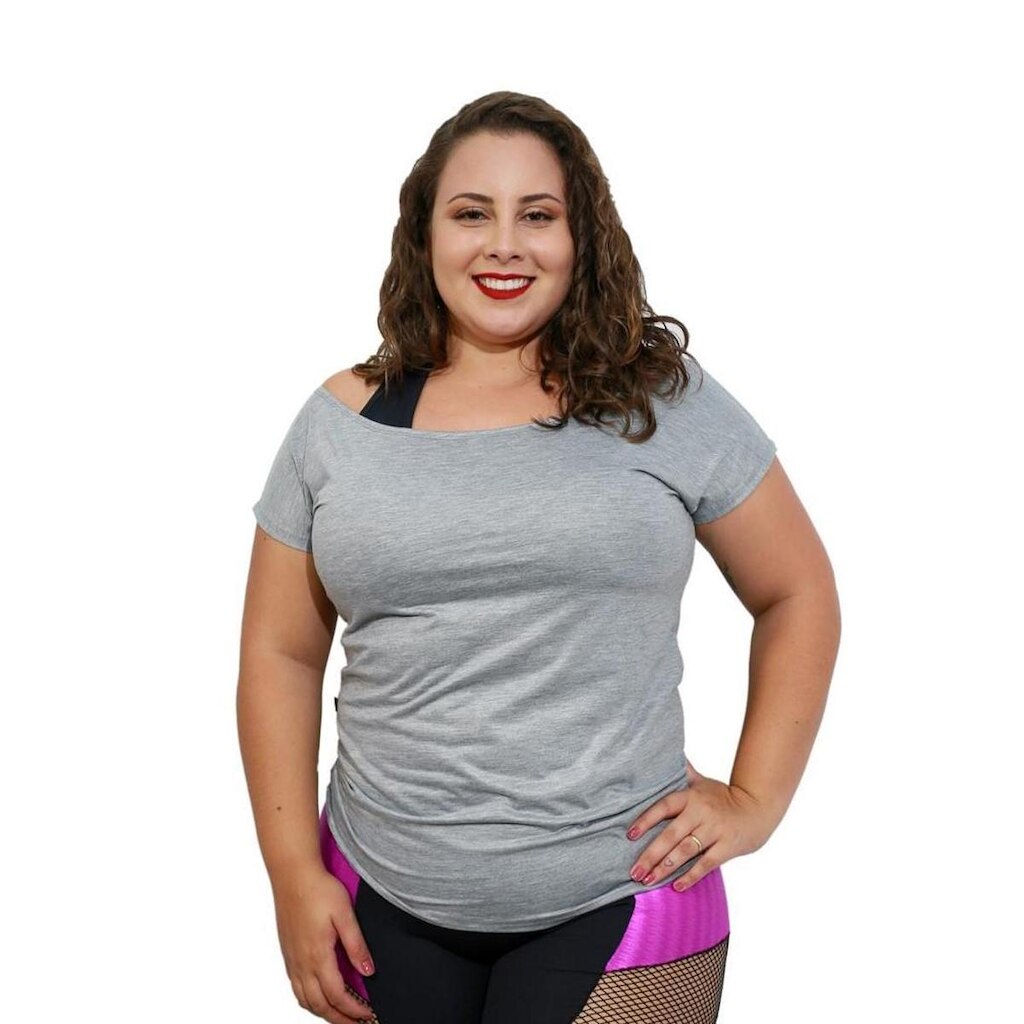 Blusa Decote Canoa Plus Size - Cinza Mescla - G1
