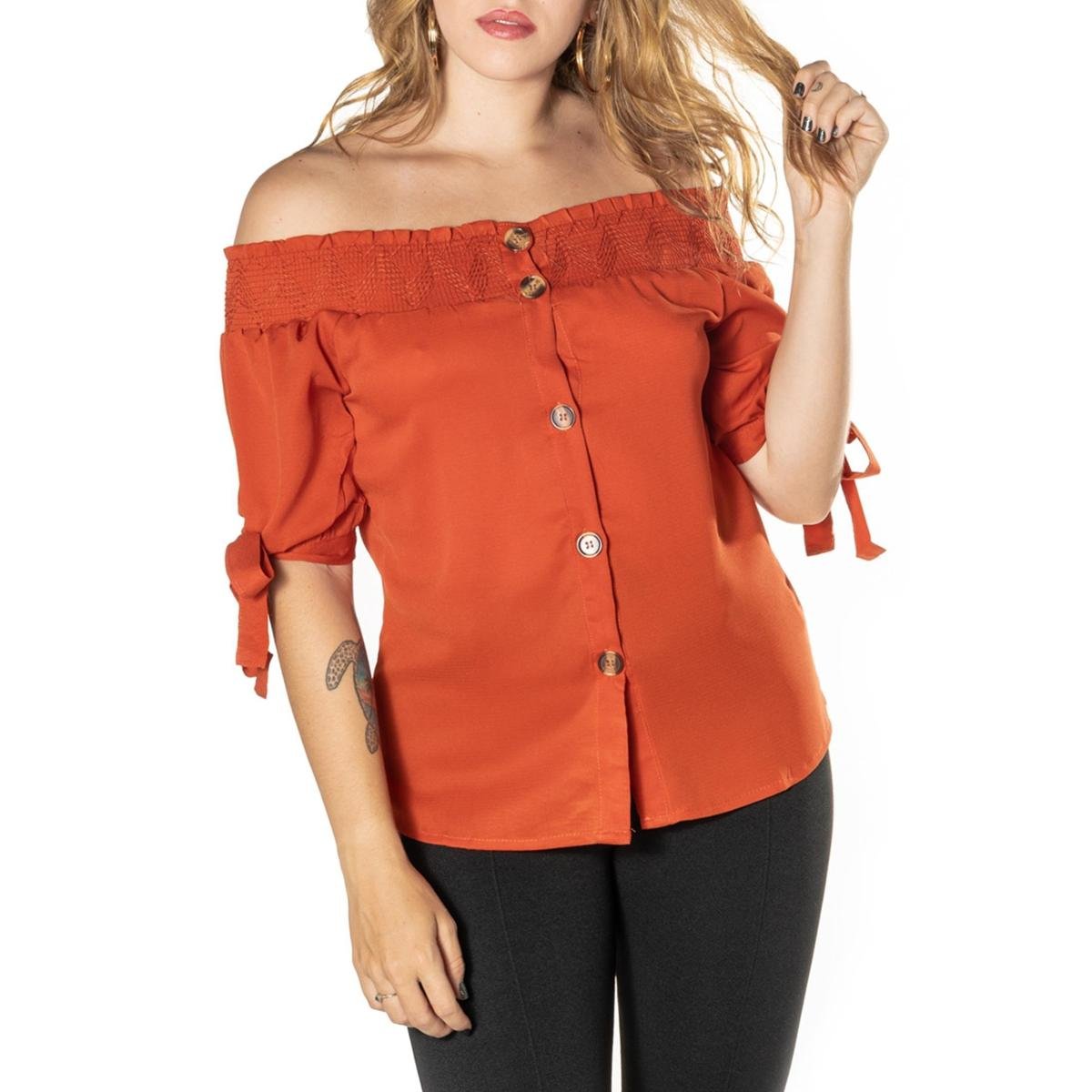 blusa com elástico na gola