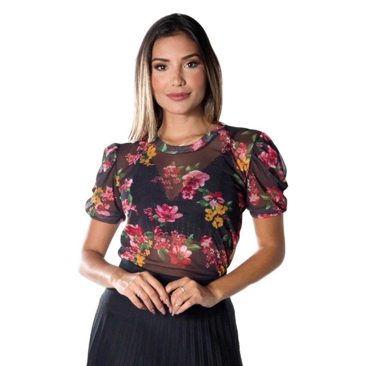 blusa de tule estampada