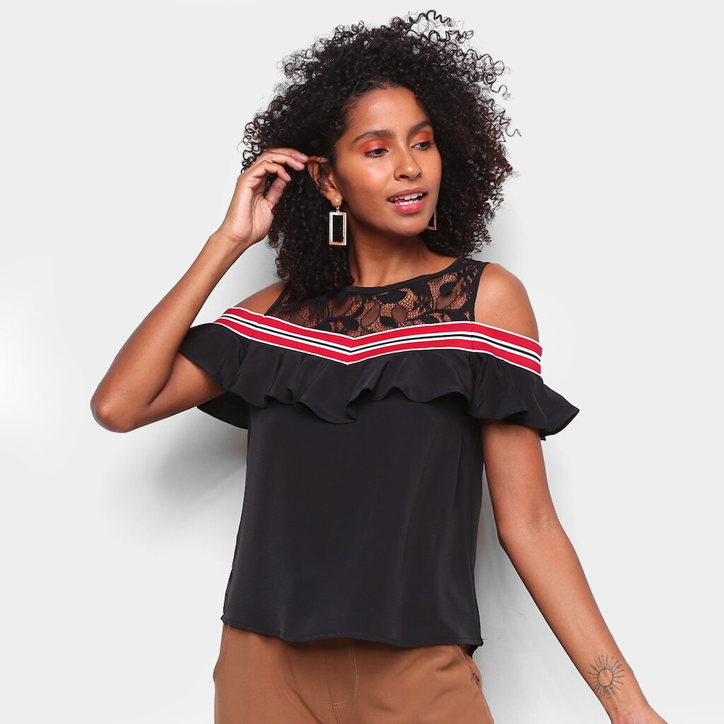 Blusa Eagle Rock Rendada Babado Feminina