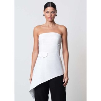 BLUSA EM TICOLINE TOMARA CAIA COM PONTA ASSIMÉTRICA