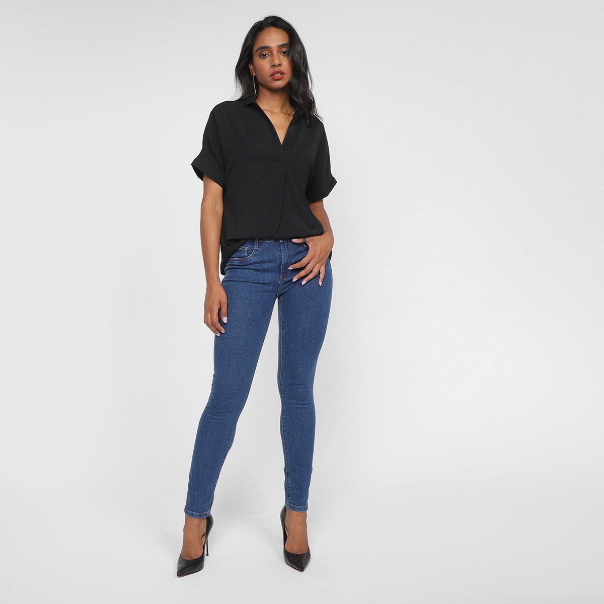 Blusa Facinelli Corte V Básica Pregas Feminina - 3