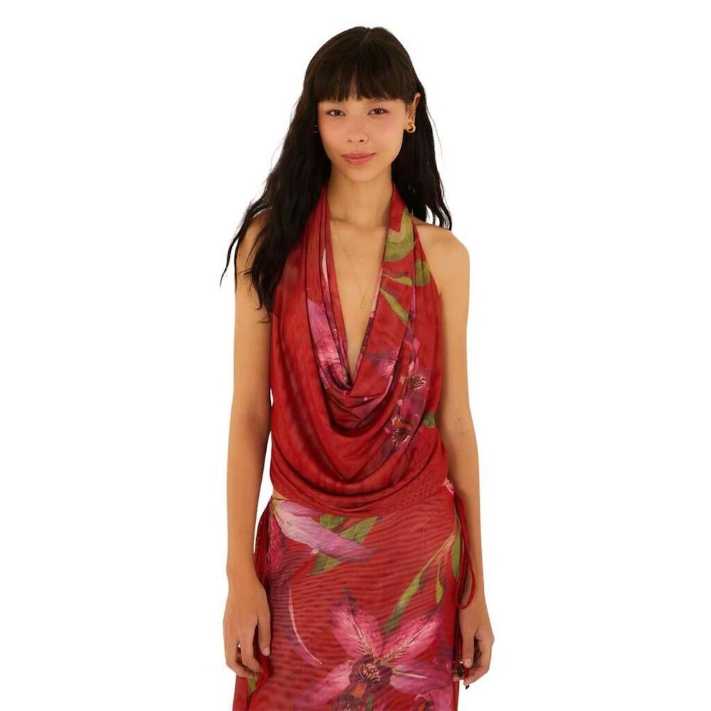Blusa Farm Rio Tule Estampada Floral Orquídea