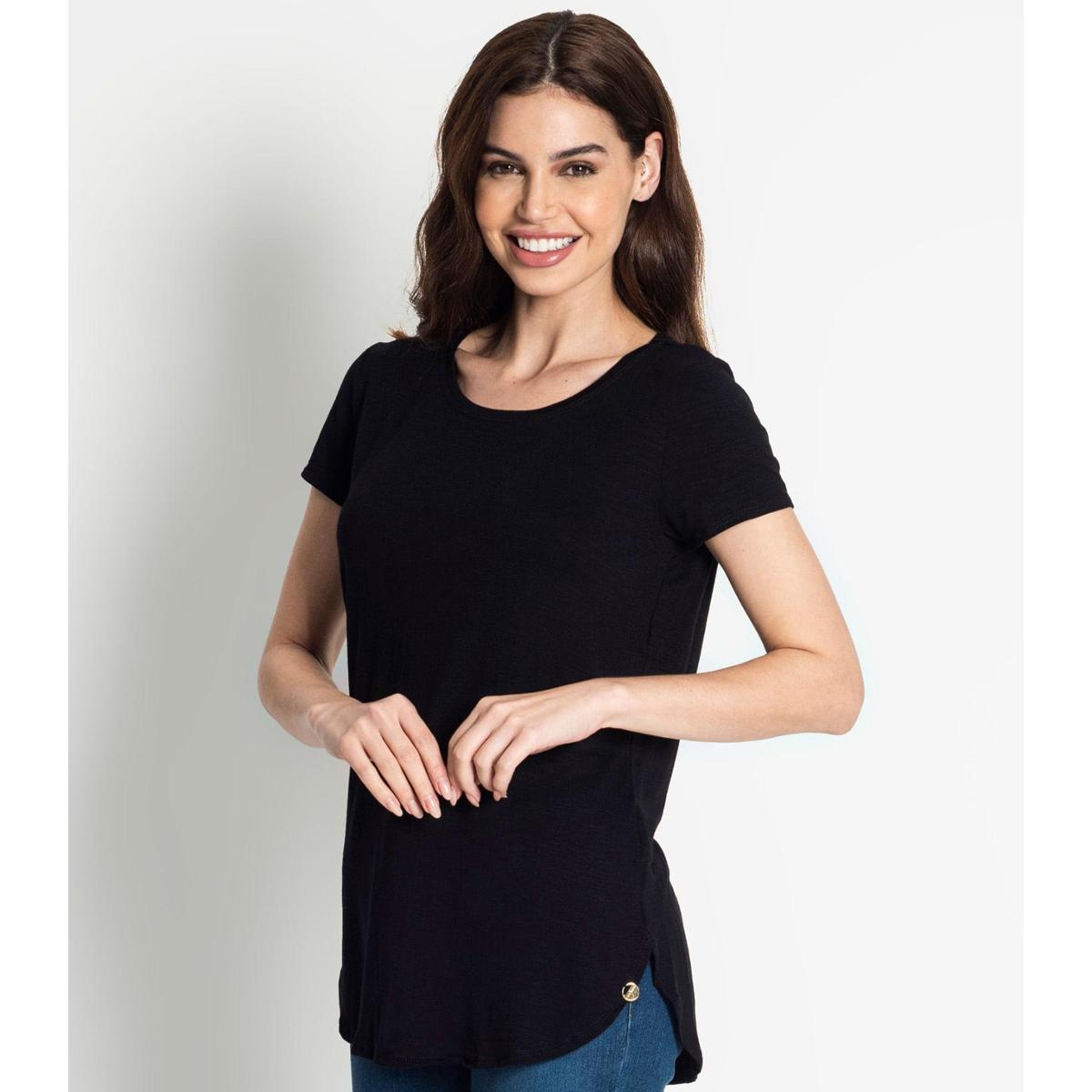 Blusa Feminina Básica Alongada Rovitex Preto P Menor preço em Blusa Feminina Básica Alongada Rovitex Preto P