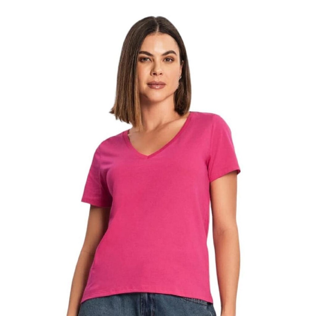 Blusa Feminina Básica Manga Curta Decote V Manga Curta