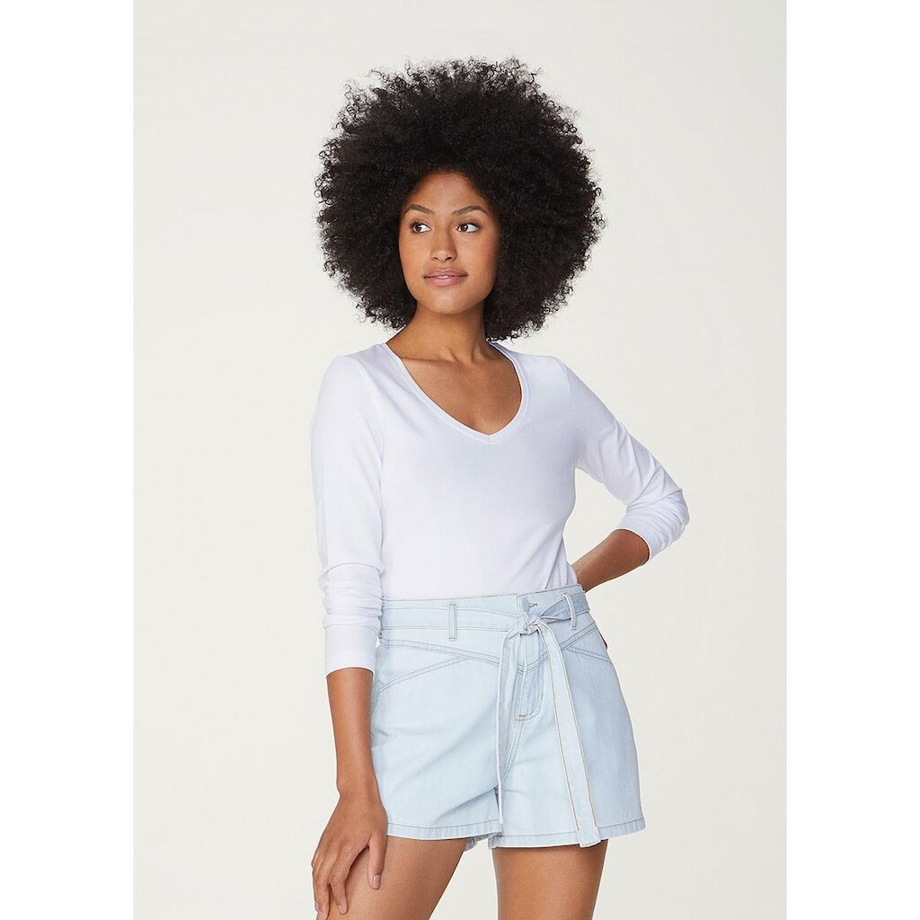 Blusa Feminina Básica Manga Longa Com Elastano - 02QYM2H07S7