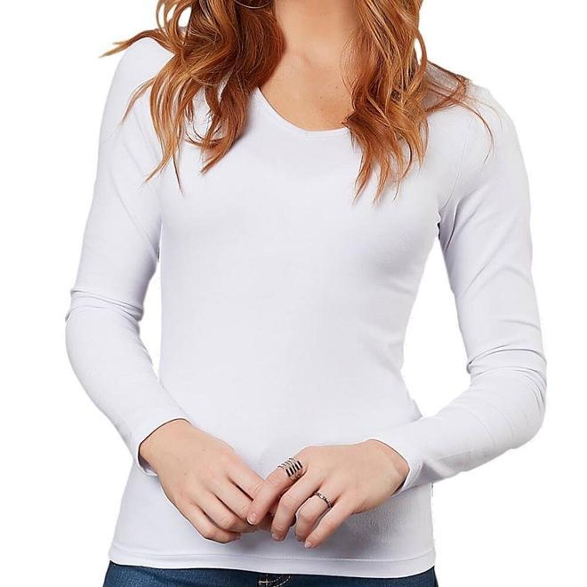 blusa manga longa feminina básica branca