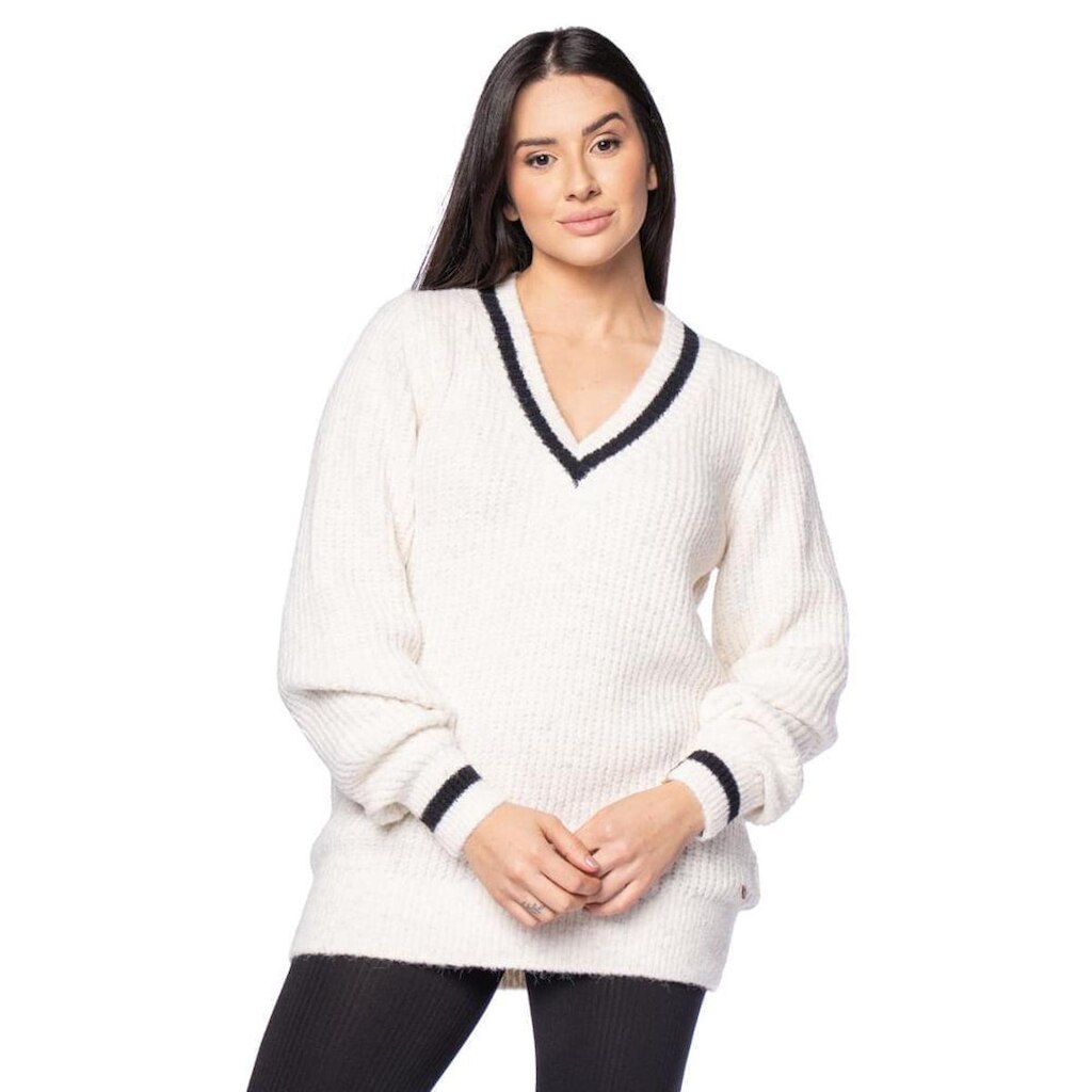 Blusa Feminina Biamar Canelada Decote V Branco/Preto